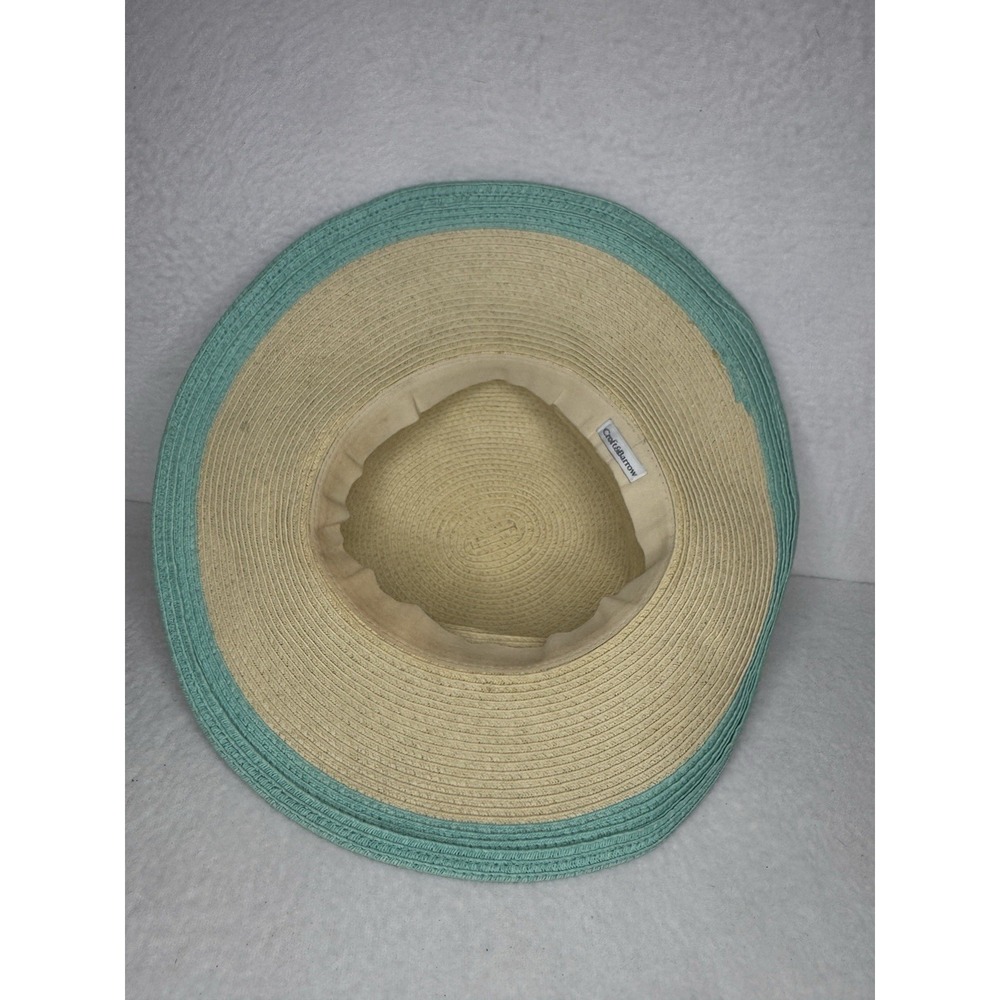 Croft & Barrow‎ Wide Brim Sun Hat Floppy Beige Aqua Trim One Size Summer Boho - Picture 4 of 5